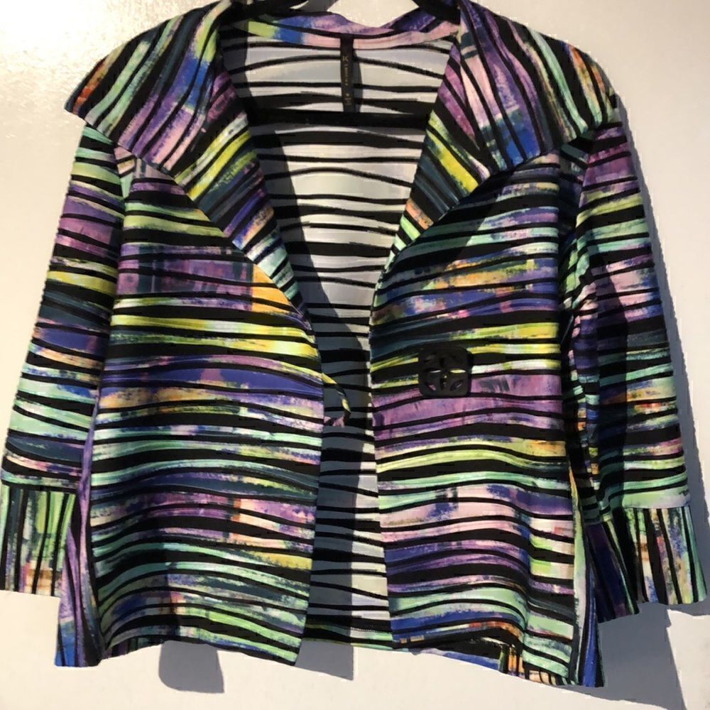 IC by Connie K womens blazer stripe black green pink size M - Picture 11 of 14